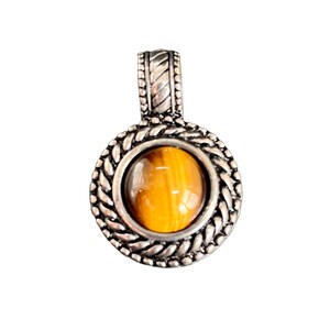 VINTAGE | Premier Designs Silver Tone Pendant or Slide | Tiger Eye Cabochon | 1.5”H x 1”W