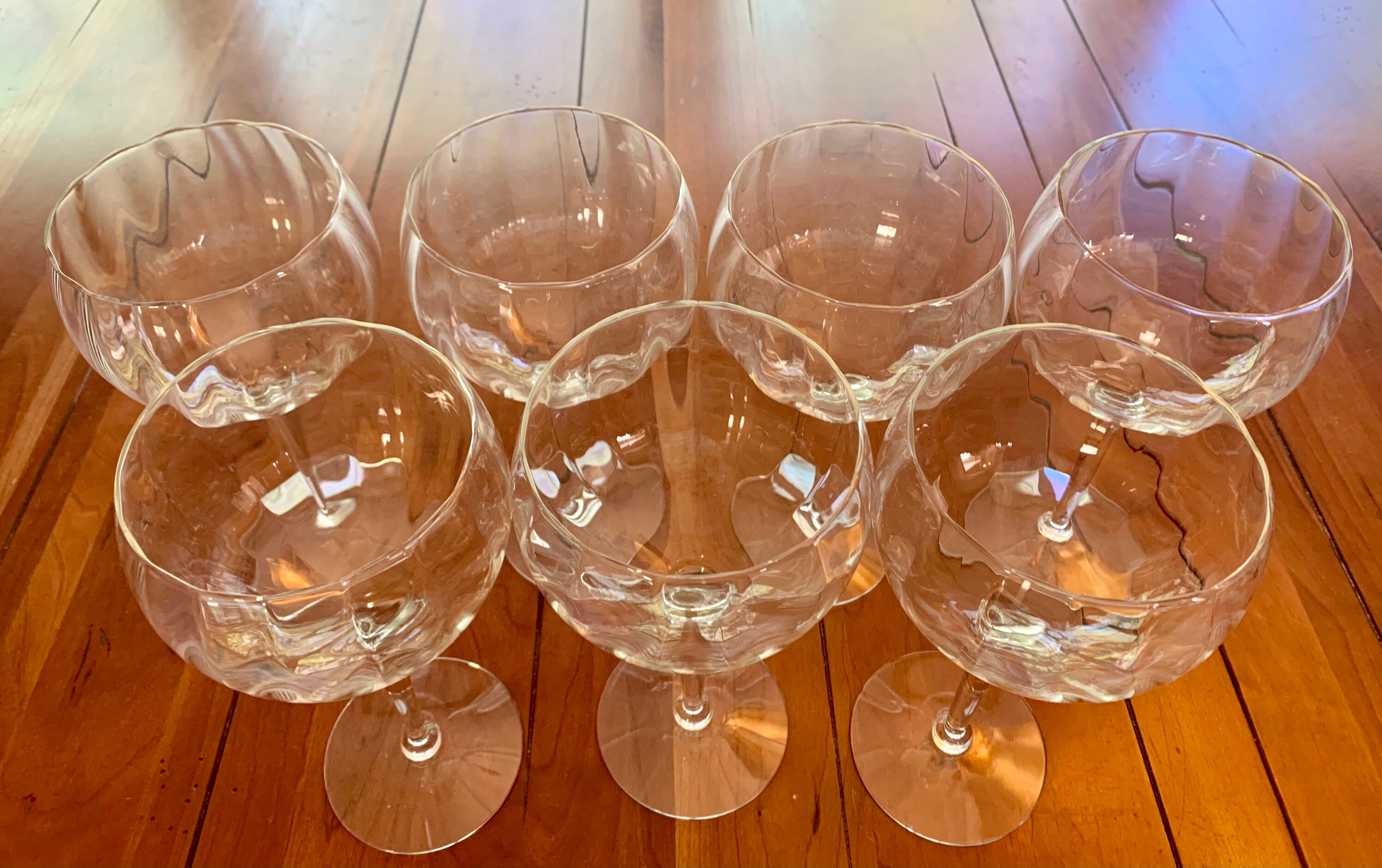 VINTAGE Set of 7 XLarge Clear Balloon Wine Glasses Optic Etsy