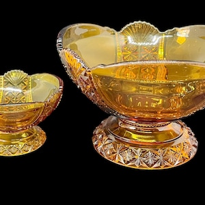 Antique Amber Glass Berry Bowl Set: EAPG Daisy Button, Richards Hartley, Circa 1888