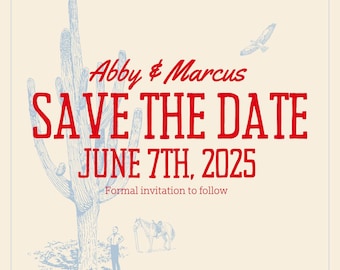 Save the Date anpassbare Vorlage - Americana Casual Western Speichern Sie das Datum Digitaler Download - Square Western Save the Date