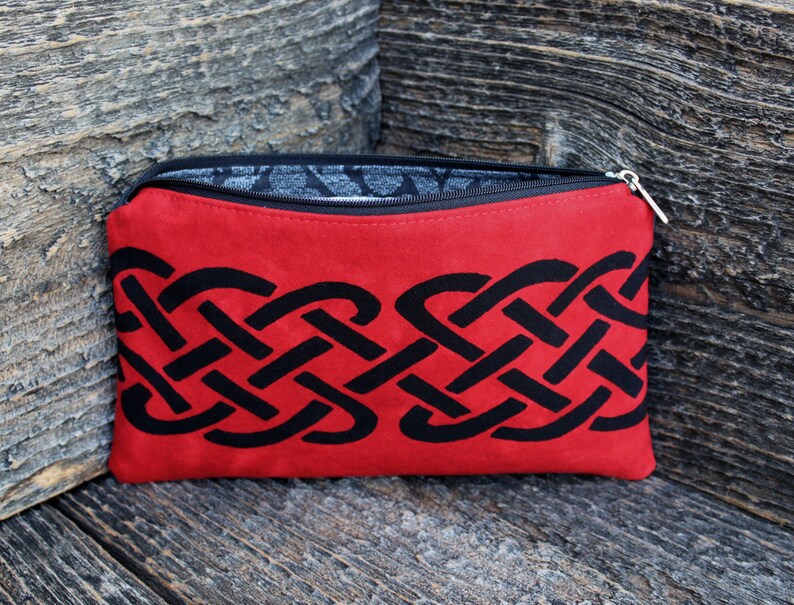 Large Celtic Pouch Red /& Black Celtic Knot Batik Zipper Pouch Celtic Makeup Case Travel Pouch Celtic Accessories Gift for Her