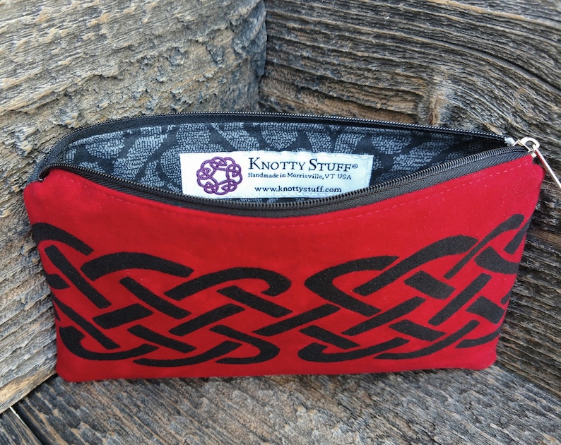 Large Celtic Pouch Red /& Black Celtic Knot Batik Zipper Pouch Celtic Makeup Case Travel Pouch Celtic Accessories Gift for Her