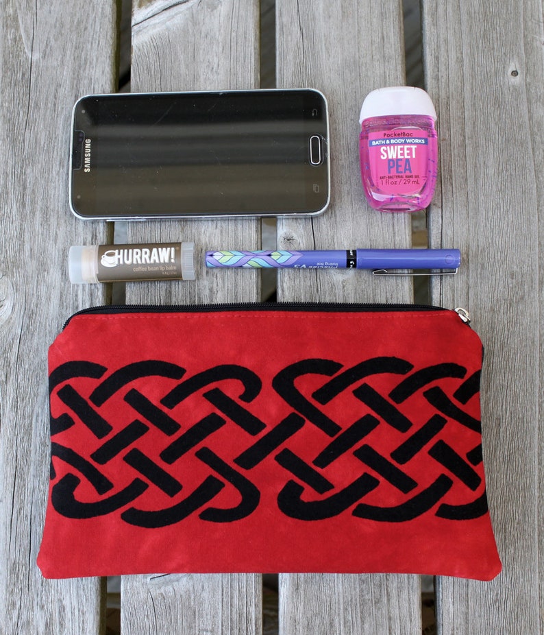 Large Celtic Pouch Red /& Black Celtic Knot Batik Zipper Pouch Celtic Makeup Case Travel Pouch Celtic Accessories Gift for Her