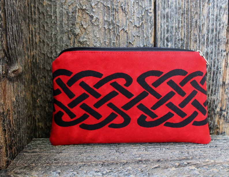 Large Celtic Pouch Red /& Black Celtic Knot Batik Zipper Pouch Celtic Makeup Case Travel Pouch Celtic Accessories Gift for Her