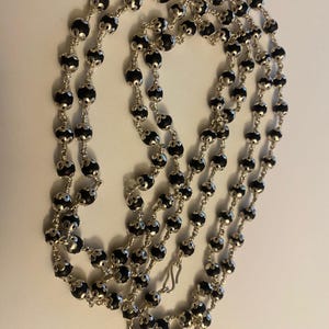 Natural Karungali Malai, in pure Silver caps Mala, Ebony Beads Mala, 54+1 Beads 8 mm,  Blackwood/ Ebony Mala)