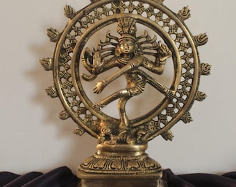 Dancing Shiva Nataraja Brass Statue, 9.25" Inch, Brass Natraja Idol, Yoga Studio Home Decor