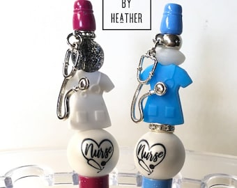 Beaded Nurse Pen: Handmade Ballpoint Pen with Stethoscope Charm