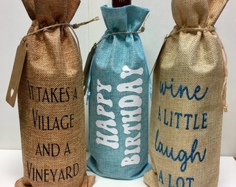 Wine Gift Bag, Holiday Gift Bag, Wine Bag with Tag, Wine Bottle Gift Bag, Burlap Gift Bag, Christmas Gift Bag, CoWorker, Birthday Wine Bag