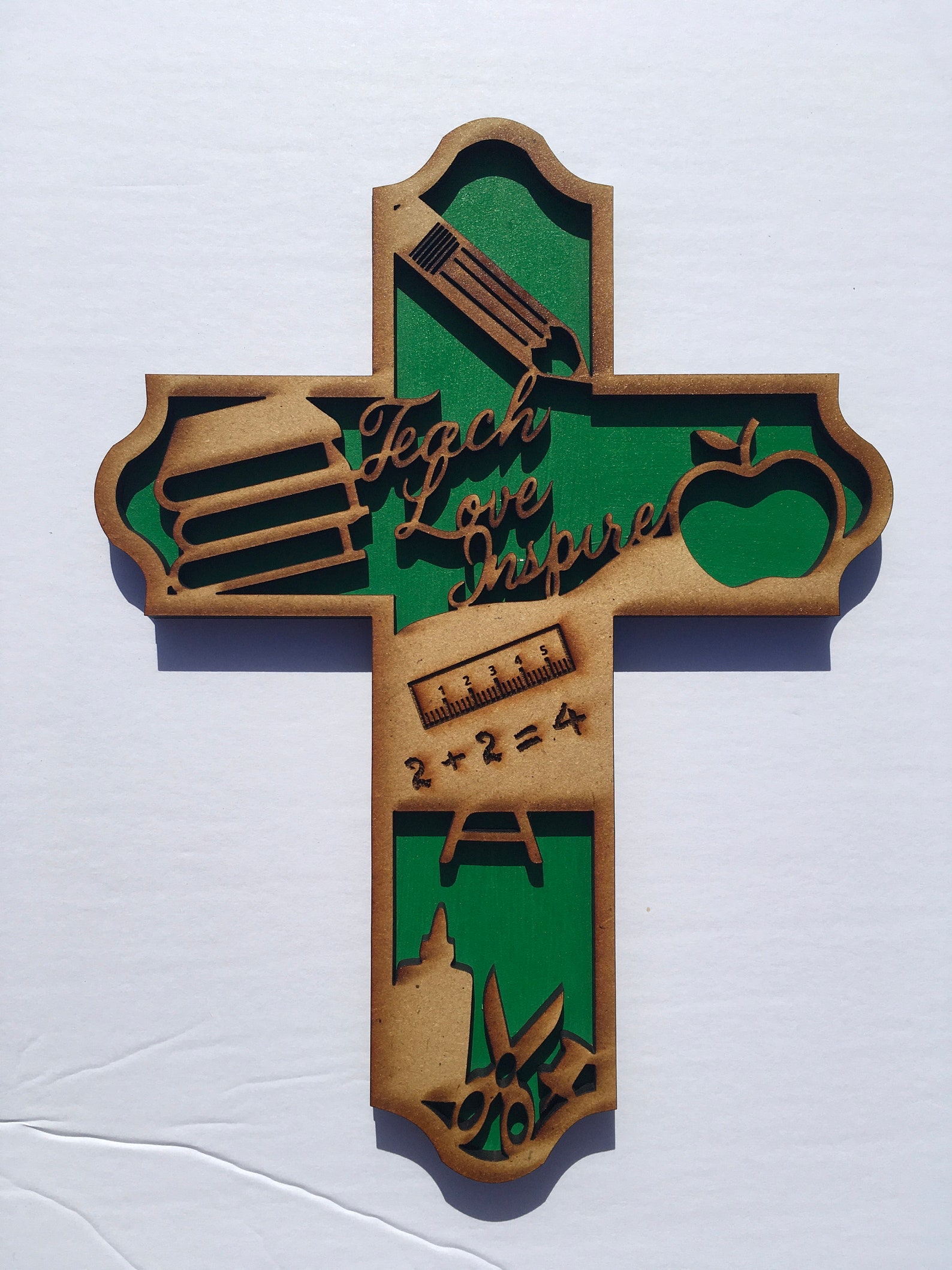 Wooden Laser Cut Teacher Cross School Teaching | Etsy
