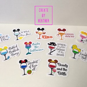 Stickers, Waterproof Stickers, Wine Glasses, Drinking, Funny Disney Stickers, Girls Night,Princess,Disney Inspired, Journal, Scrapbook, Wine