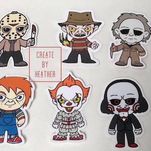 Horror Movie Character Stickers, Scary Halloween, Handmade Glossy Stickers