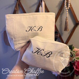 Monogrammed Waffle Makeup Bag Set (2-Piece) | Personalized Travel Pouch | Cosmetic & Toiletry Organizer | Bridesmaid Gift