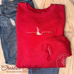 Mama Goose Embroidered Crewneck: Custom Bow & Sleeve Name