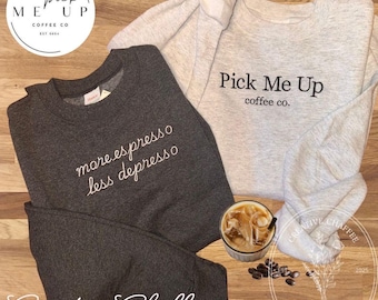 Embroidered Coffee Lover Crewneck or Comfort Colors Tee - Local Support