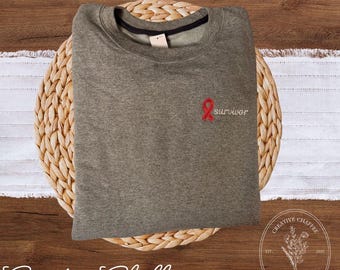 Embroidered Cancer Survivor Crewneck: Awareness Ribbon, Choose Your Color