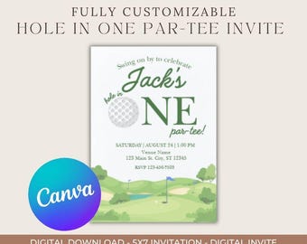 Hole in One Par-tee, First Birthday Party, Golf Invitation, Digital Download, Canva File