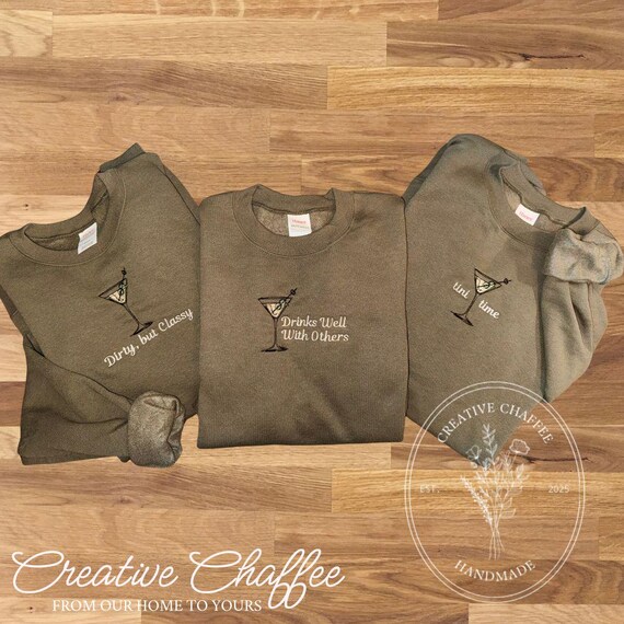 Embroidered Martini Crewneck | “Tini Time” Sweatshirt | Custom Saying | Girls Trip, Bachelorette, Cocktail Lover Gift