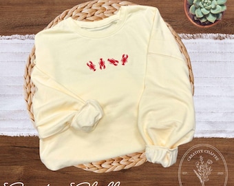 Embroidered Lobster Crewneck: Nautical Beach Sweatshirt