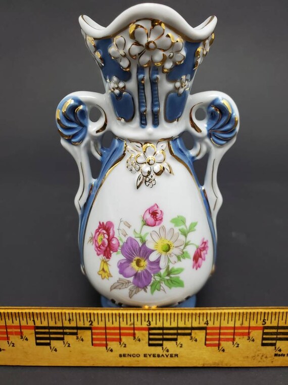 6インチ ロイヤル ダックス ボヘミア 磁器 パンジー 花瓶、チェコ