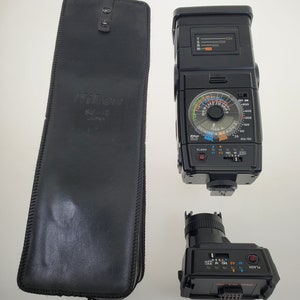 1990s Nikon Camera SB-16 AS-8 and SS-16 Speedlight F3 Adapter in Leather Carry Case
