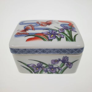 Caja de porcelana japonesa para guardar anillos, década de 1970, con tapa a juego