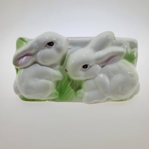 Ceramiczna doniczka w kształcie królika 6&quot; x 4&quot; doniczka na drobiazgi McCrory Corp 1987 Wyprodukowano na Tajwanie