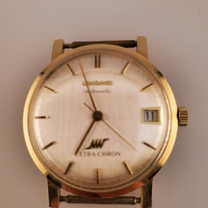 Men&#39;s 14k Gold Longines Ultra Chron Automatic Calendar Watch, 1960s Longines Mens Ultra Chrom, 14k Men&#39;s Watch, Mid Century Modern Wristwatc