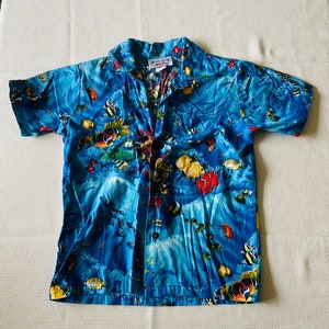 Size M, Kids Hawaiian Tropical Fish Print Shirt, Pacific Legend Shirt, Kids Vintage Hawaiian Shirt, Summer Clothing for Kids, Size M, P249