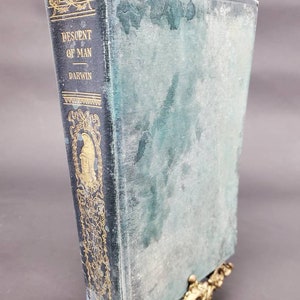 1874 Darwin&#39;s The Descent of Man and Selection in Relation to Sex by Charles Darwin Gold Gilded Hardcover Book