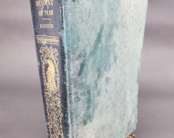 1874 Darwin's The Descent of Man and Selection in Relation to Sex by Charles Darwin Gold Gilded Hardcover Book