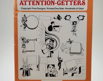 1990 Clip Art Ready to Use Cut Outs Humorous Attention Getters Softcover Book by Fred Marvin 273 Black and White illustrations