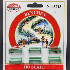 HO Scale Train Model Power Park Benches No. 5713 set of 6 Green Park Benches