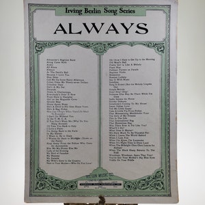 1925 &quot;Always&quot; Sheet Music Irving Berlin Song Series published by Standard Music Publications