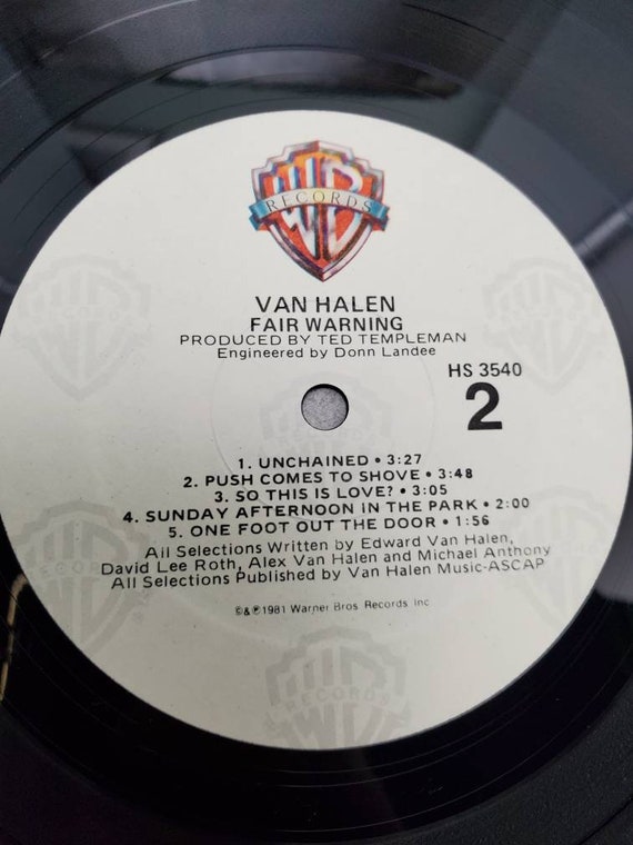 1981 Van Halen Fair Warning LP HS 3540 Warner Brothers Vinyl