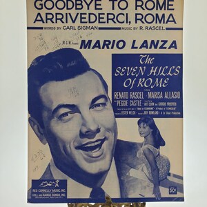 1955 Mario Lanza Presents Goodbye to Rome Arrivederci, Roma Sheet Music ...