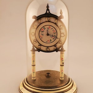 1910&#39;s Henry Coehler Hand Painted Glass Dome Anniversary Mantel Clock (NOT FUNCTIONAL), Cottagecore Clock