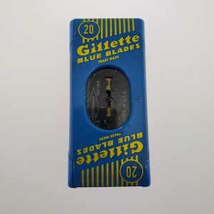 1960er Gillette 20er Pack Spender Blaue Klingen Trade Mark Vintage Rasierklingen Made in USA