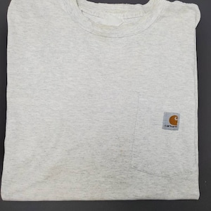 XL XTRA Large 1990s Grey Gray Carhartt Pocket T Shirt Long Sleeve Made in USA