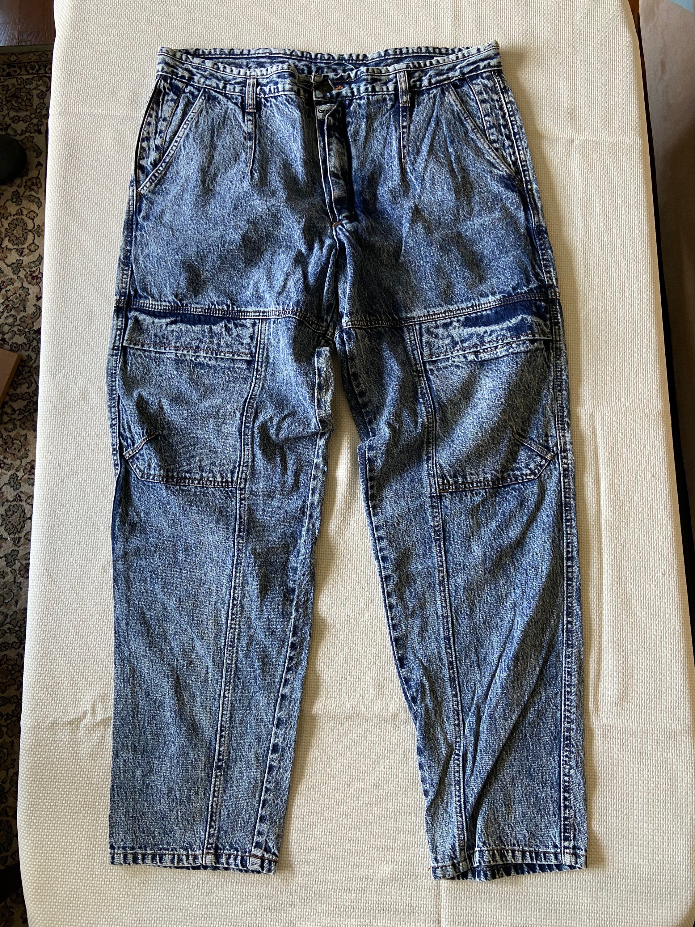 38 X 31, 90s Acid Wash Baggy Jeans, Hip Hop Jeans, Cargo Trouser