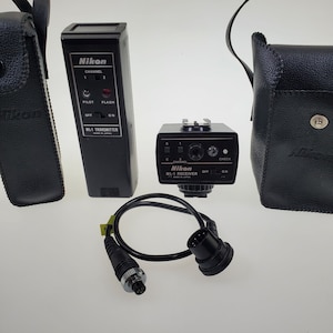 1990s Nikon ML-1 Receiver and ML-1 Transmitter in Leather Case Made in Japan