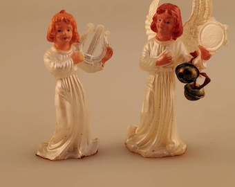 Pair of Musical Angels Vintage Japanese Plastic Figurine