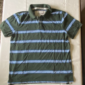XL, Vintage Striped Polo Shirt, Short Sleeve Polo, Cotton Polo, Dark Green and Blue T Shirt, Urban Pipeline, Mens XL