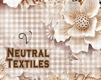 Papeles de diario basura de textiles neutros con etiquetas vintage adicionales