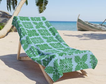 Hawaiian Quilt Beach Towel, Ulu, Orchid, Protea, Hibiscus Design, Pool Towel, Cheater Quilt, Large Luxury Towel
