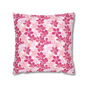 Pink Plumeria Flowers Square Pillowcase, Pillow Cover Gift for Her, Floral Decorative Cushion Case, Bright Pink Pale Pink Home Decor, Soft