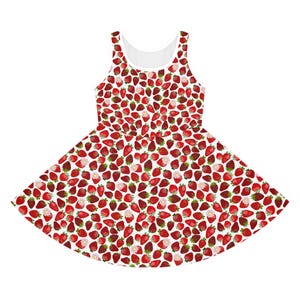 Erdbeerfeld Mädchen Sommerkleid, süßes Sommerkleid, geblümte Sommerkleidung, perfekt für Geburtstage, Picknicks, Partys, Spaß jeden Tag