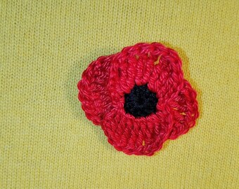 Crochet red poppy pin brooch for rememberance day natural cotton