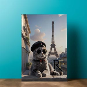 SKU-DCC 100026  Cool French CAT  Out Still Life Portrait Digital Wall Fine Art Stylist Downloadable Print Boho Design Portrait Orientation