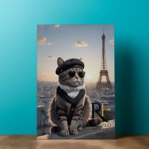 SKU-DCC 100029  Cool French CAT  Out Still Life Portrait Digital Wall Fine Art Stylist Downloadable Print Boho Design Portrait Orientation
