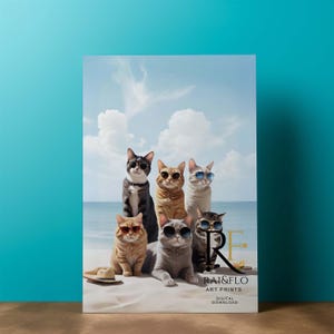 SKU-DCC 100014  Cool CATS Hanging Out Still Life Portrait Digital Wall Fine Art Stylist Downloadable Print Boho Design Portrait Orientation